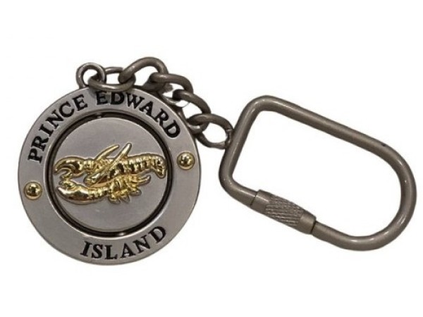 PEI Lighthouse/Lobster Pewter Spinner Keychain